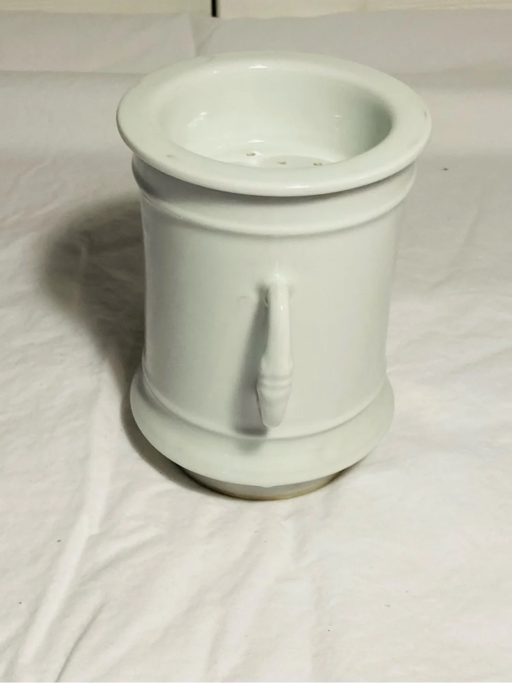 Vintage porcelain coffee/tea drip strainer with large two handle mug/cup